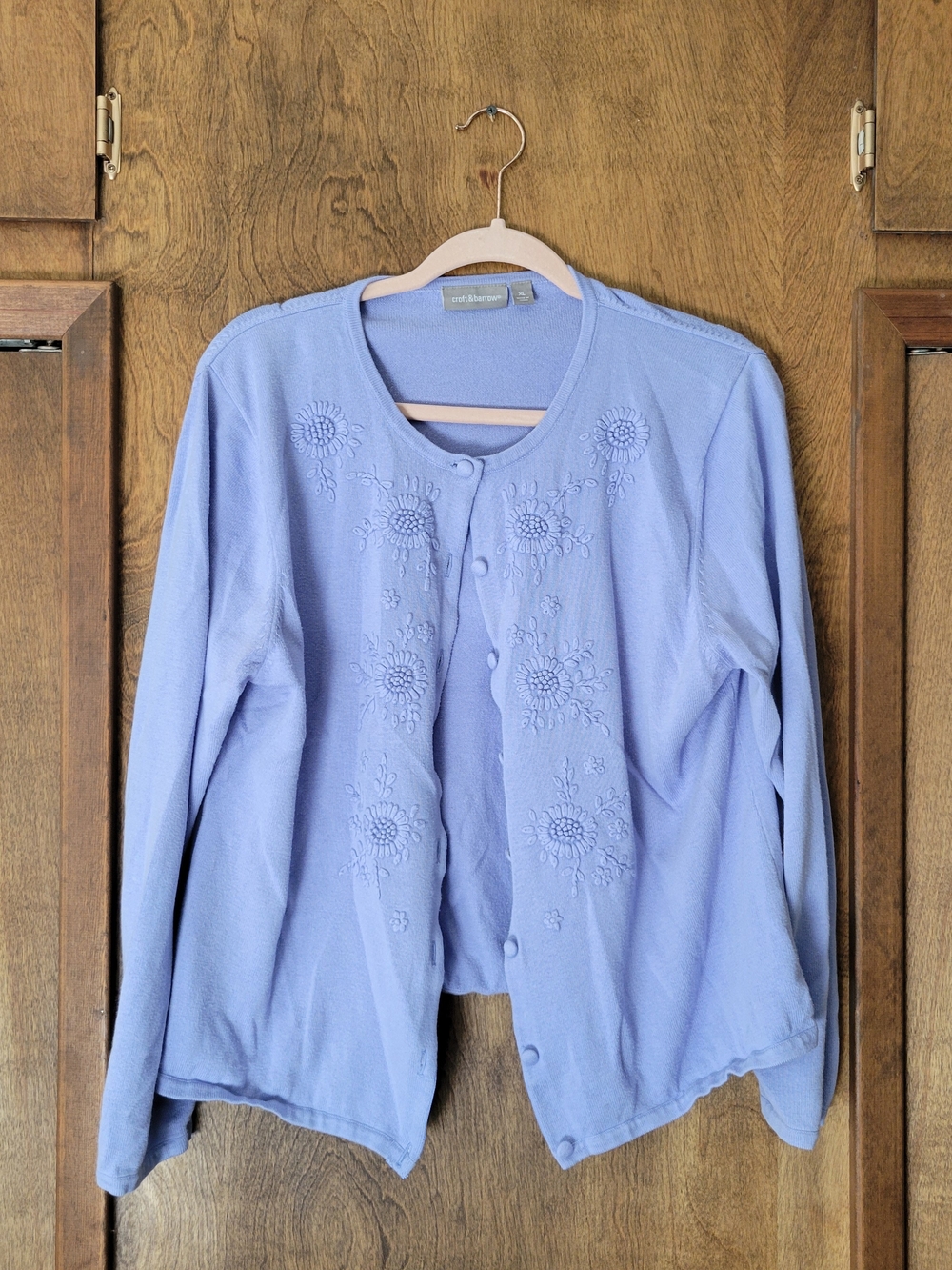croft & barrow Lavender Embroidered Button Cardigan
